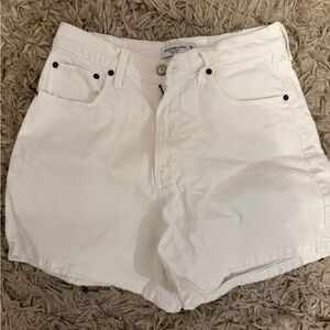 Women's White Denim Shorts-A&F Dad shorts